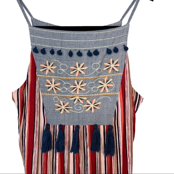 THML Embroidered Striped Maxi Dress Sz M - Picture 6 of 15